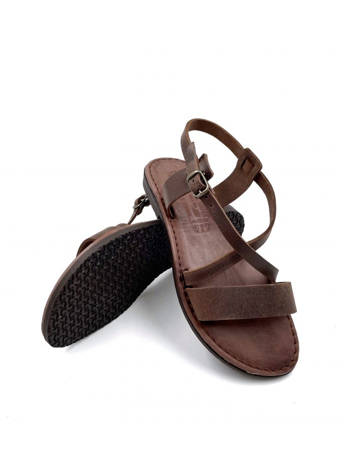 open toe brown leather sandals