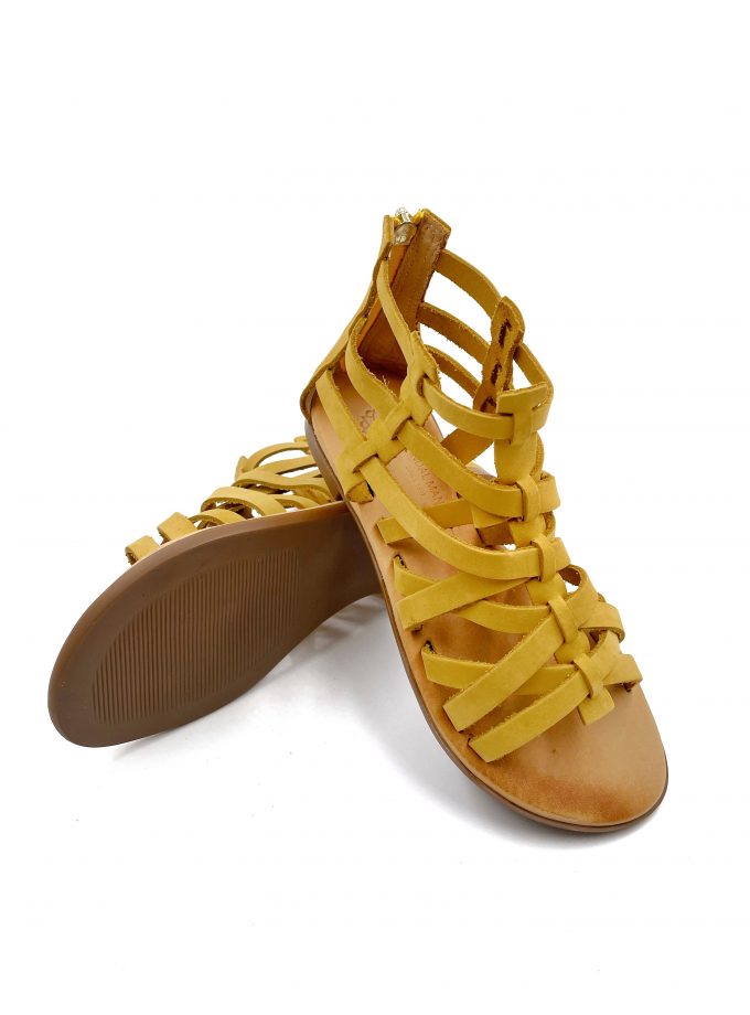 gladiator flat yellow leather sandals
