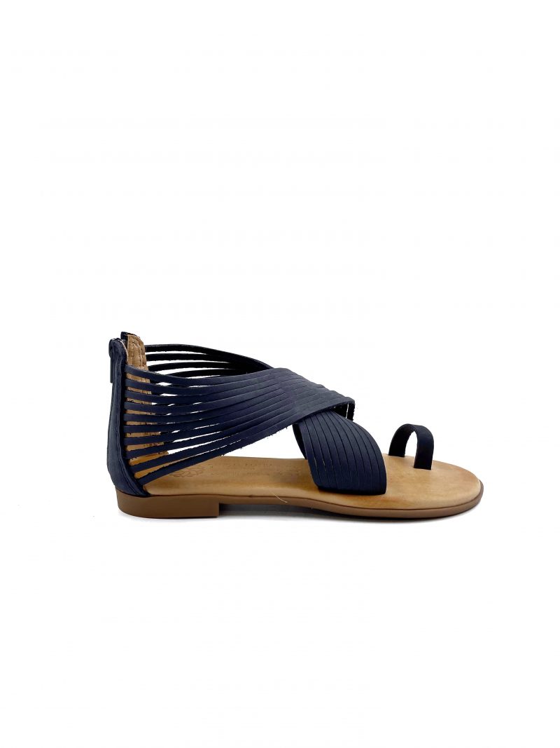 round toe modern blue leather sandals