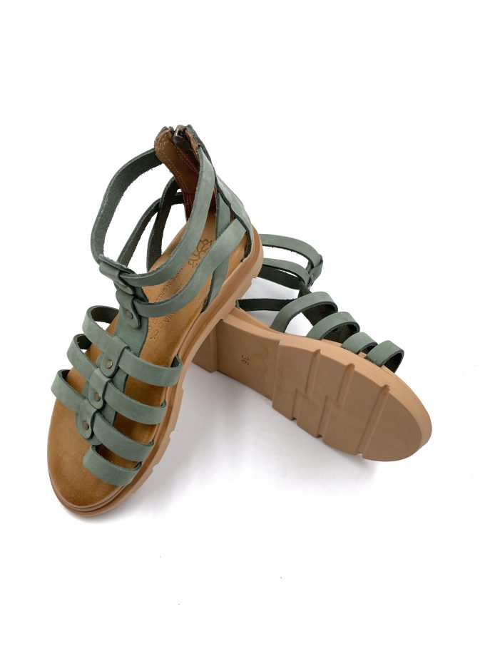 gladiator green leather sandals