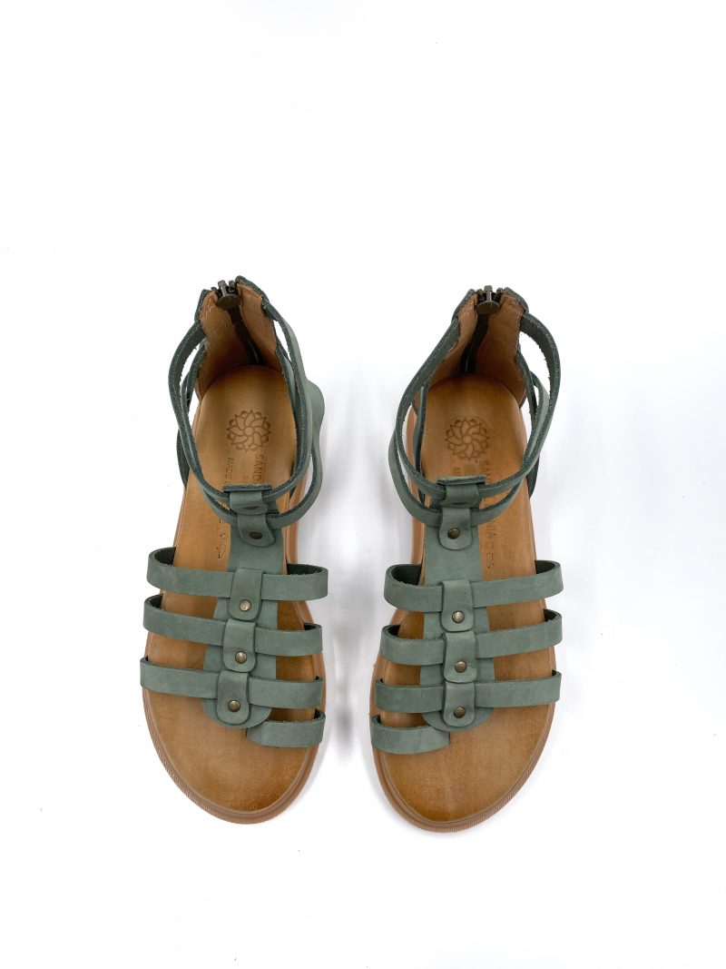 gladiator green leather sandals