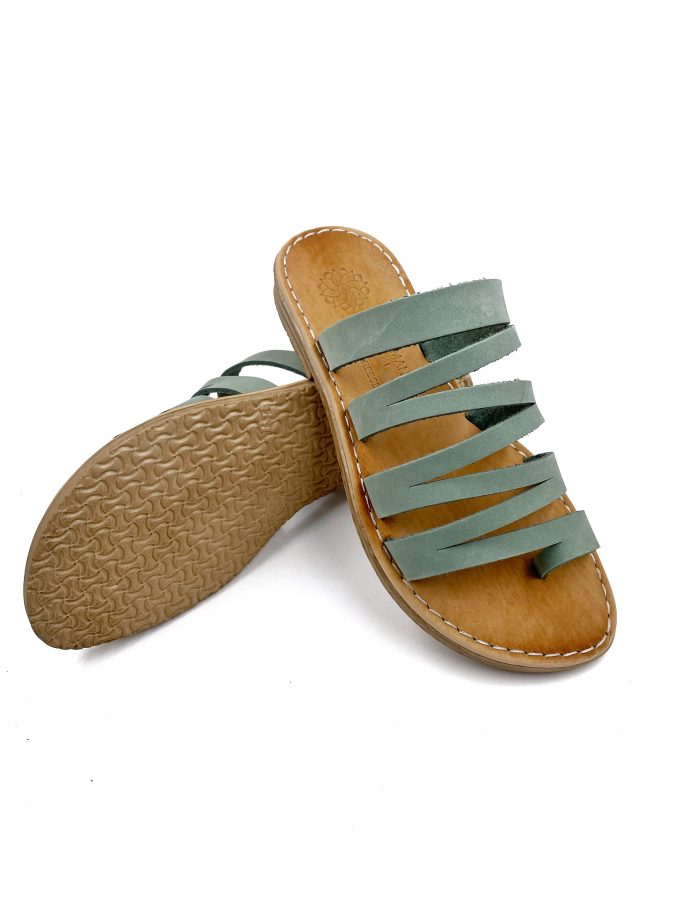 mint slip on round toe leather sandals