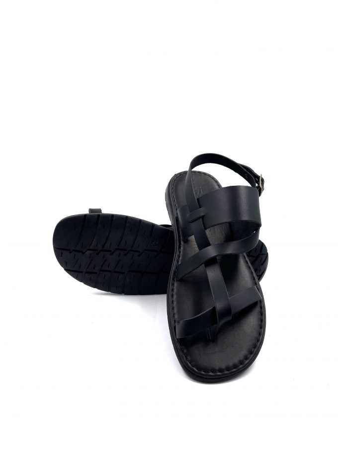 round toe leather sandals black