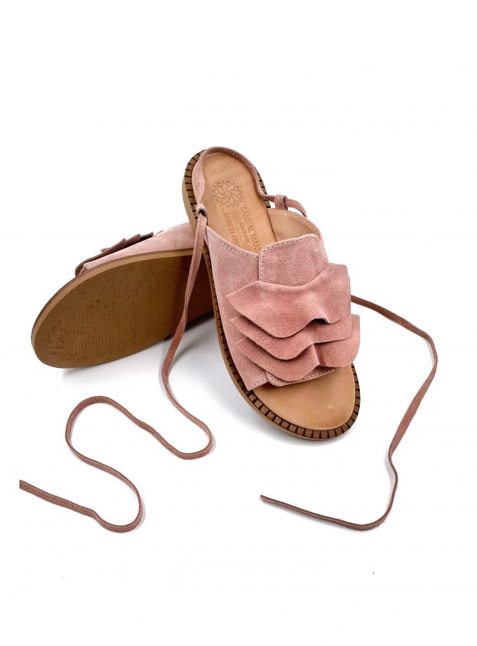 baby pink lace up leather sandals