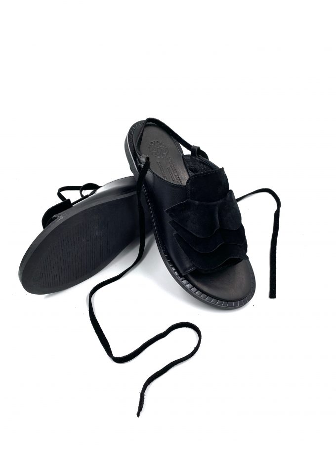 black lace up leather sandals