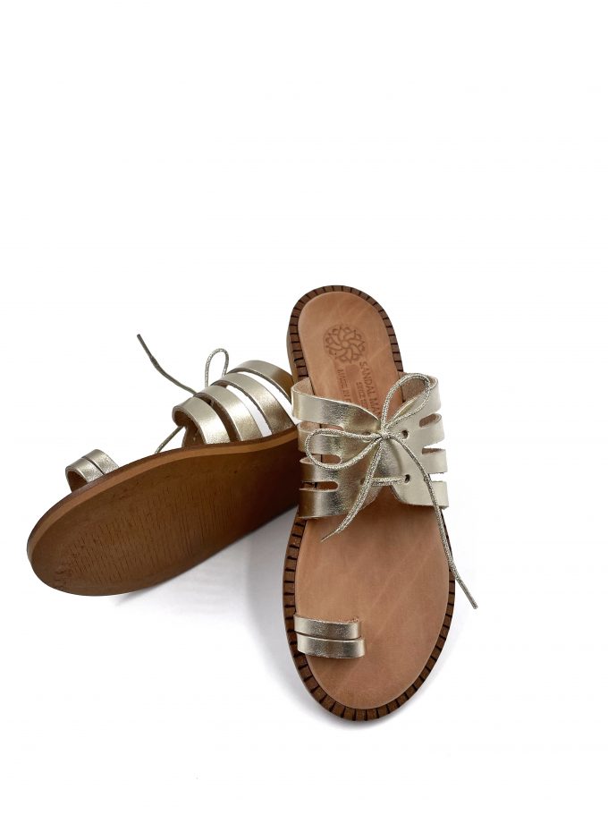 gold slide leather sandals with laces