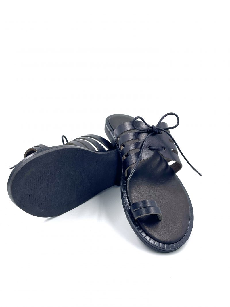 black slide leather sandals with laces