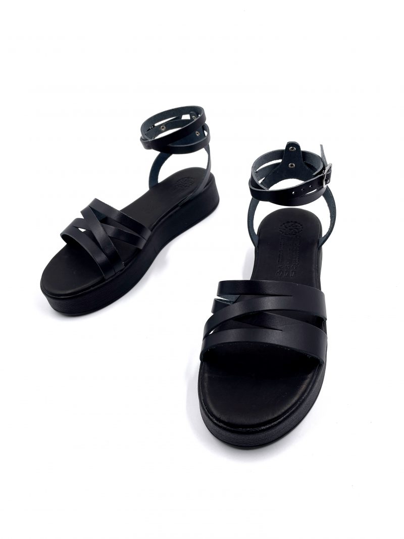 black strappy leather sandals
