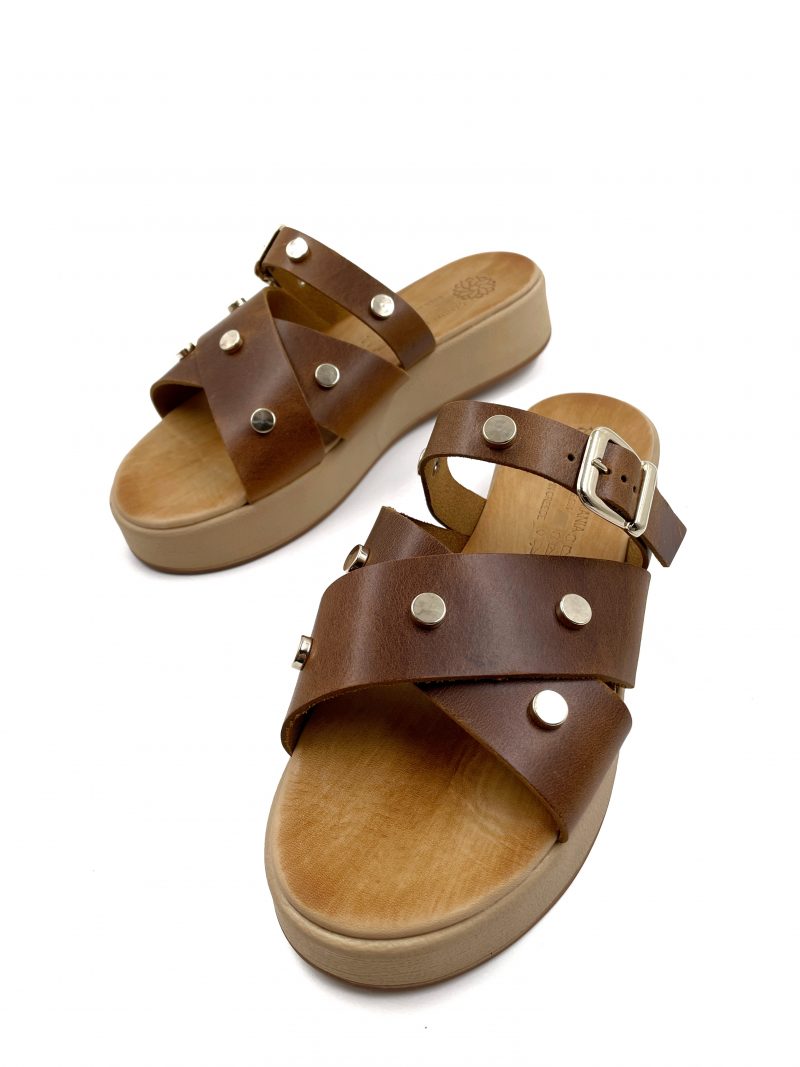 slide on brown slipper leather sandals