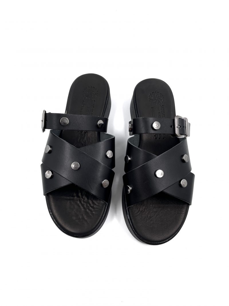 slide on black slipper leather sandals