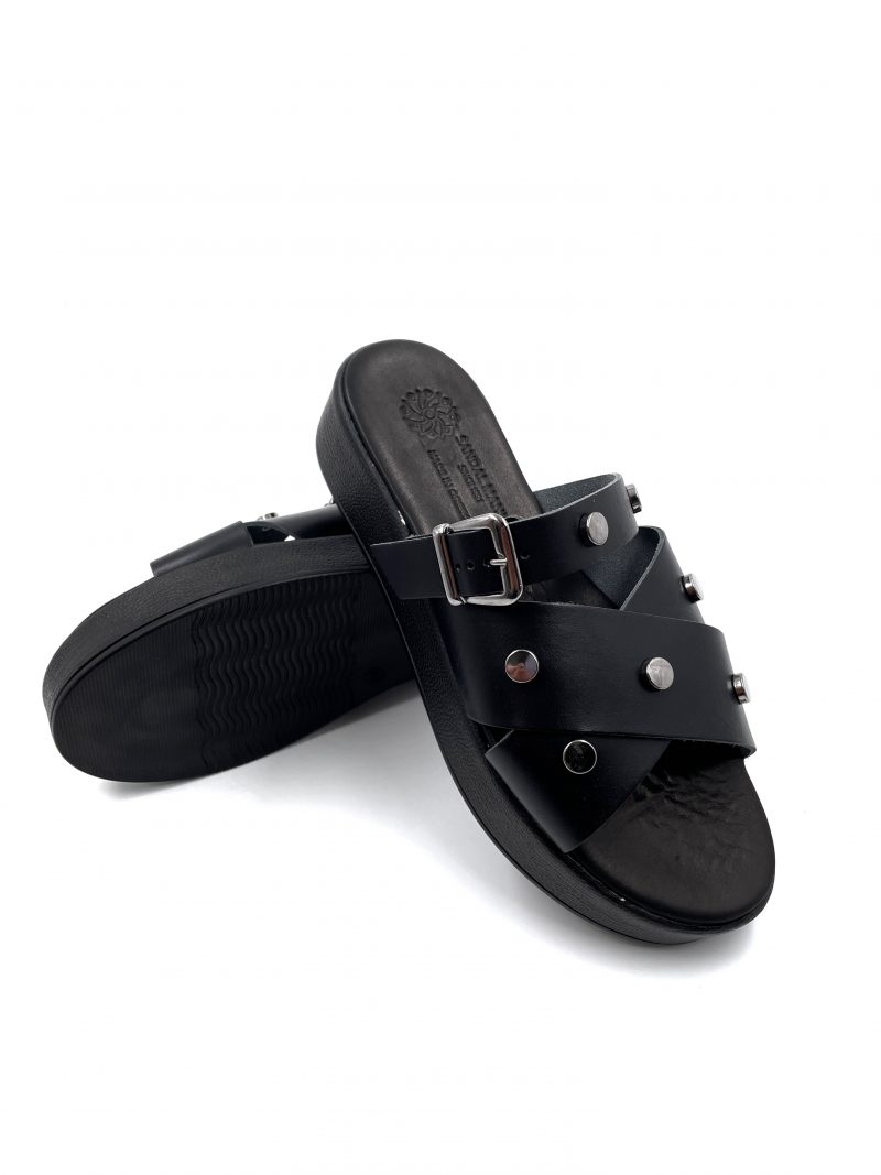 slide on black slipper leather sandals