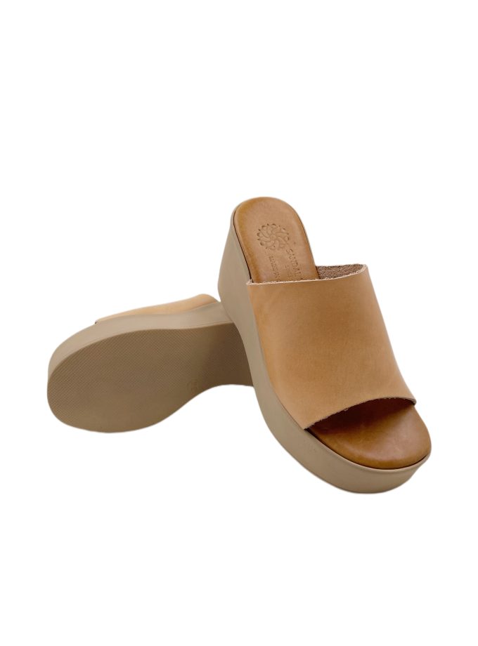 Leather Platform Sandals for Women Beige