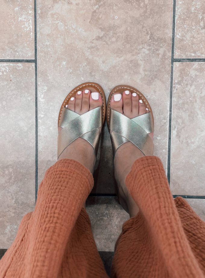 Agapi Slip On Golden Leather Sandals