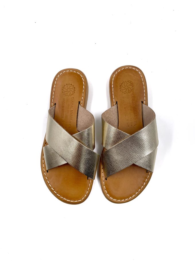 Agapi Slip On Golden Leather Sandals