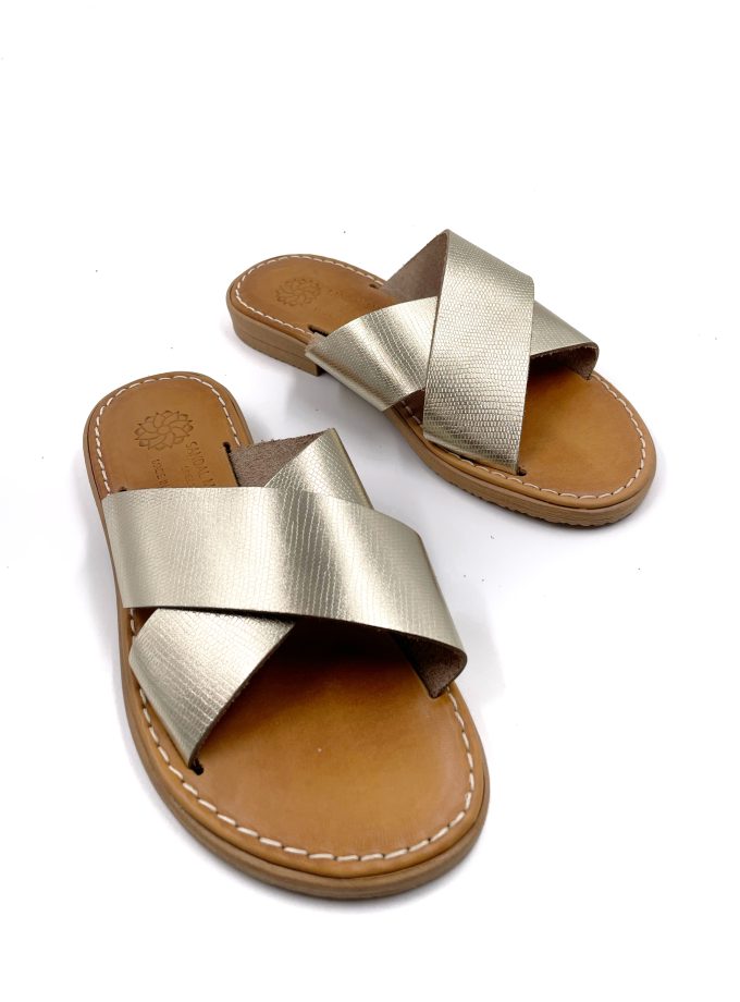 Agapi Slip On Golden Leather Sandals