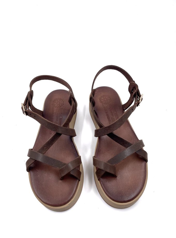 Alexa Flatform Leather Sandals Brown