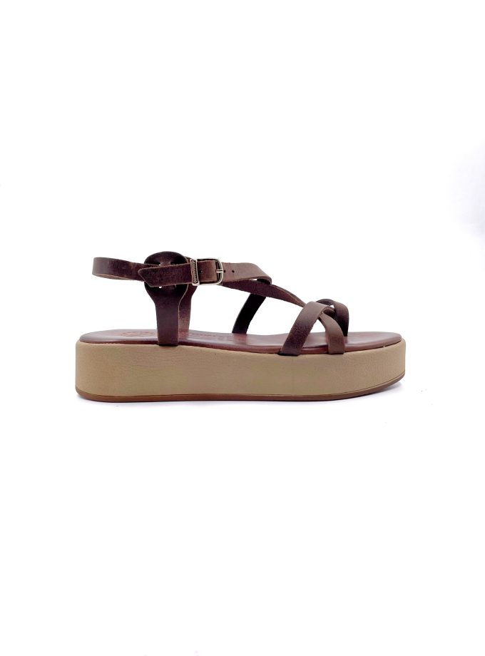 Alexa Flatform Leather Sandals Brown