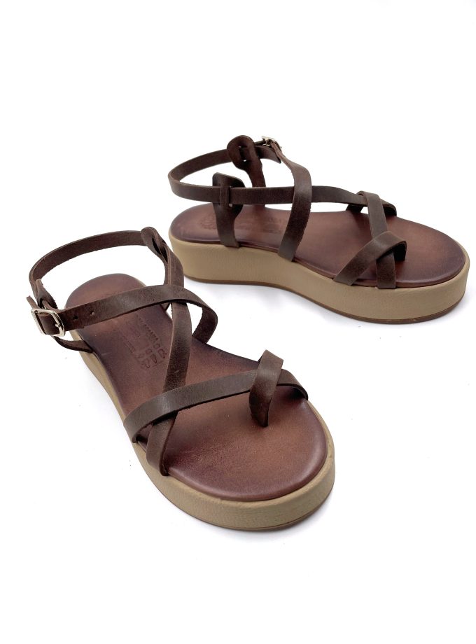 Alexa Flatform Leather Sandals Brown
