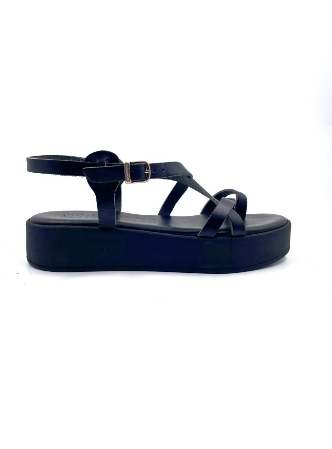 Alexa Flatform Leather Sandals Black