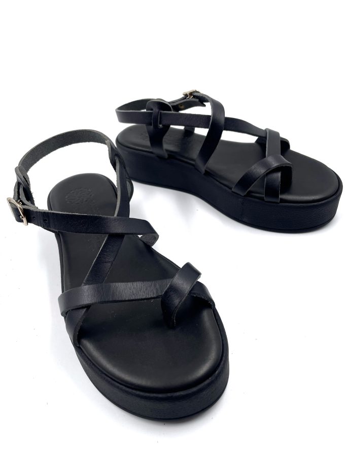 Alexa Flatform Leather Sandals Black