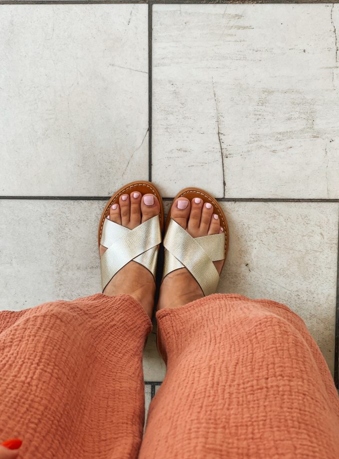 Agapi Slip On Golden Leather Sandals