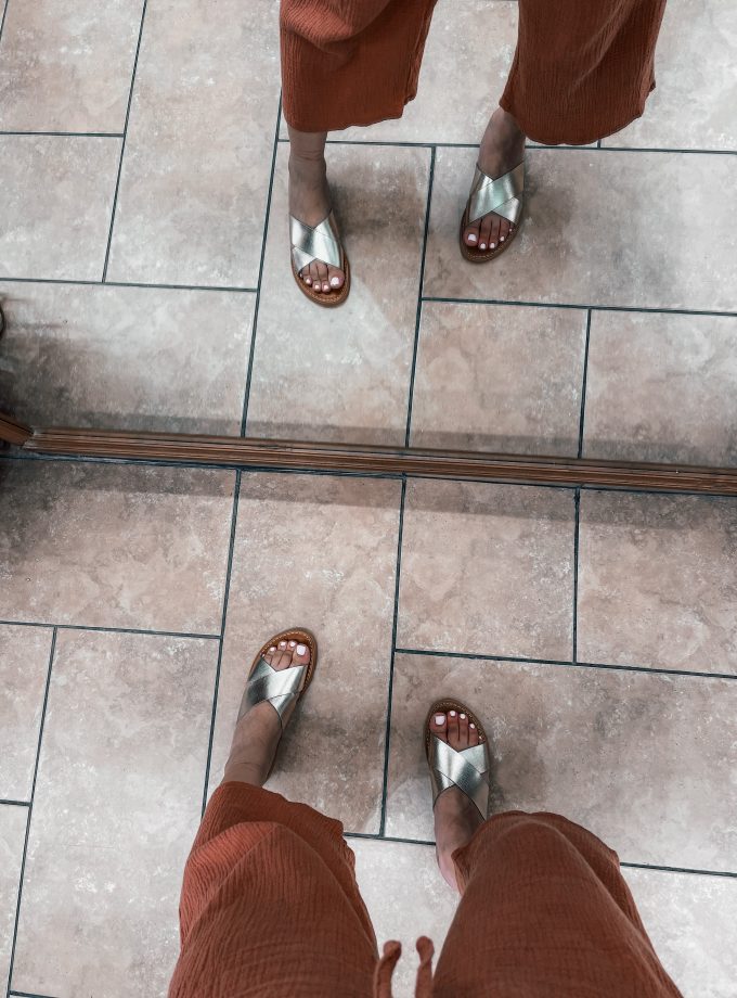 Agapi Slip On Golden Leather Sandals