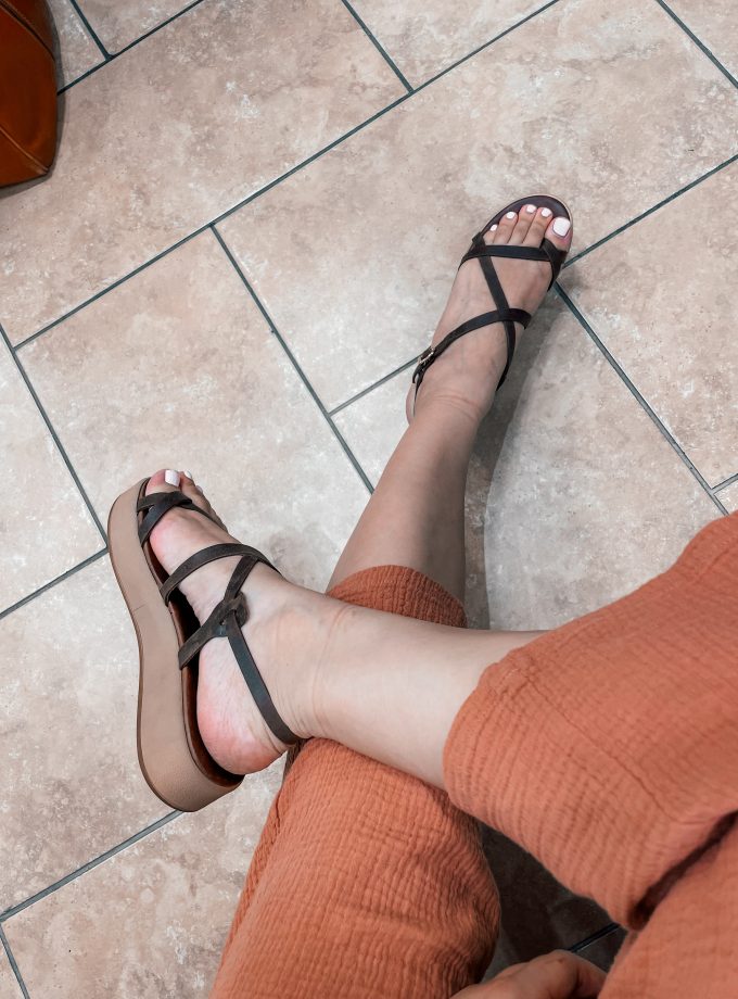 Alexa Flatform Leather Sandals Brown